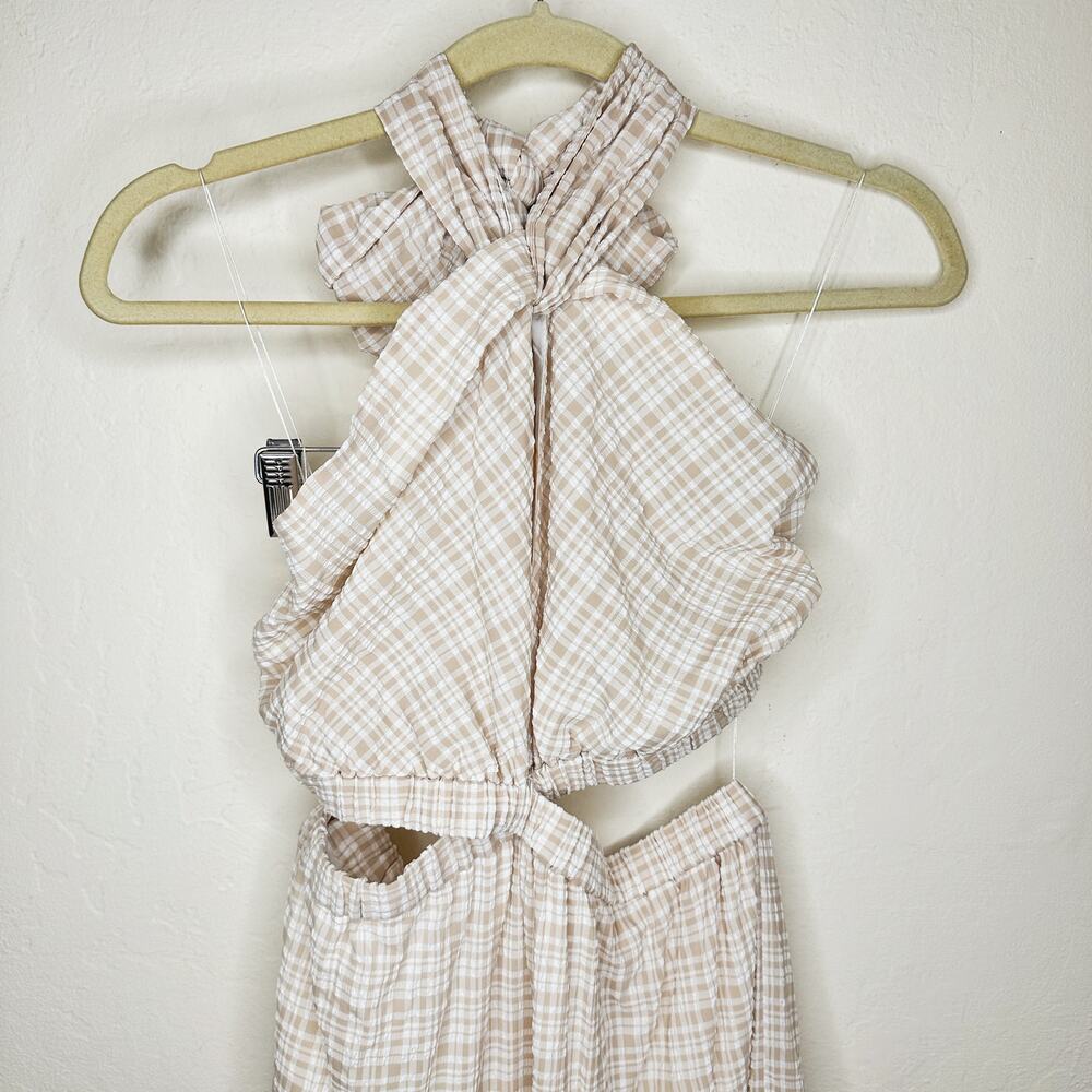 NWT Significant Other Clementine Cutout Gingham Plaid Maxi Dress Almond Chalk 8 - Picture 4 of 15